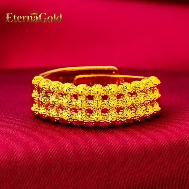 EternaGold 24K Gold Open Twisted Rope Ring | AU999 Pure Gold, 3D braided design, adjustable opening, elegant and flexible for da