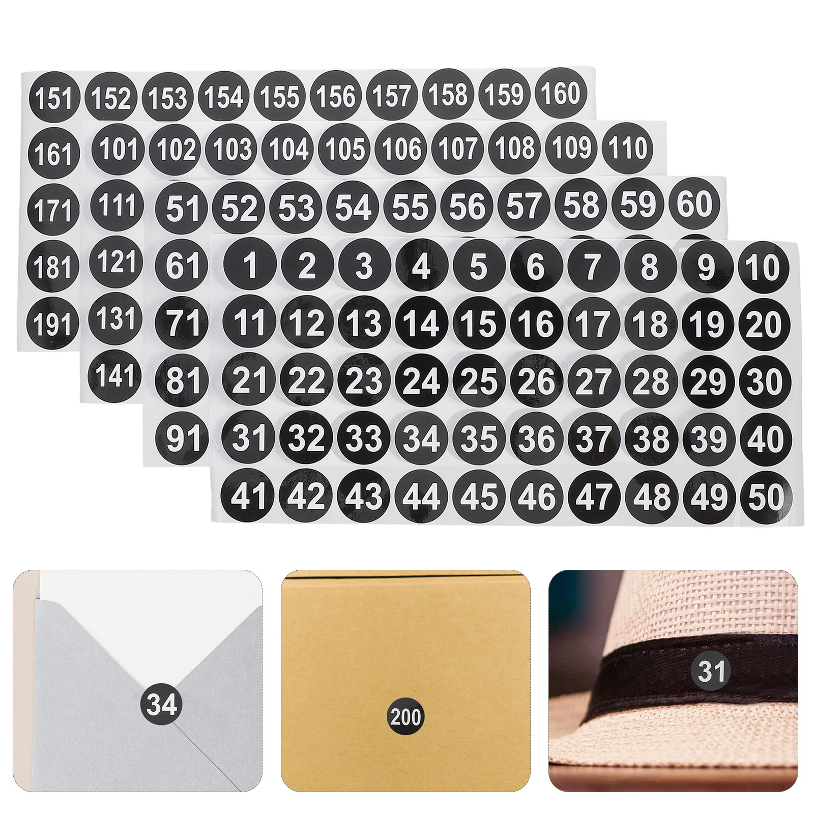 4 Sheets Round Number Stickers Labels Adhesive for Classification Organizing Storage Auction Paddles with Numbers