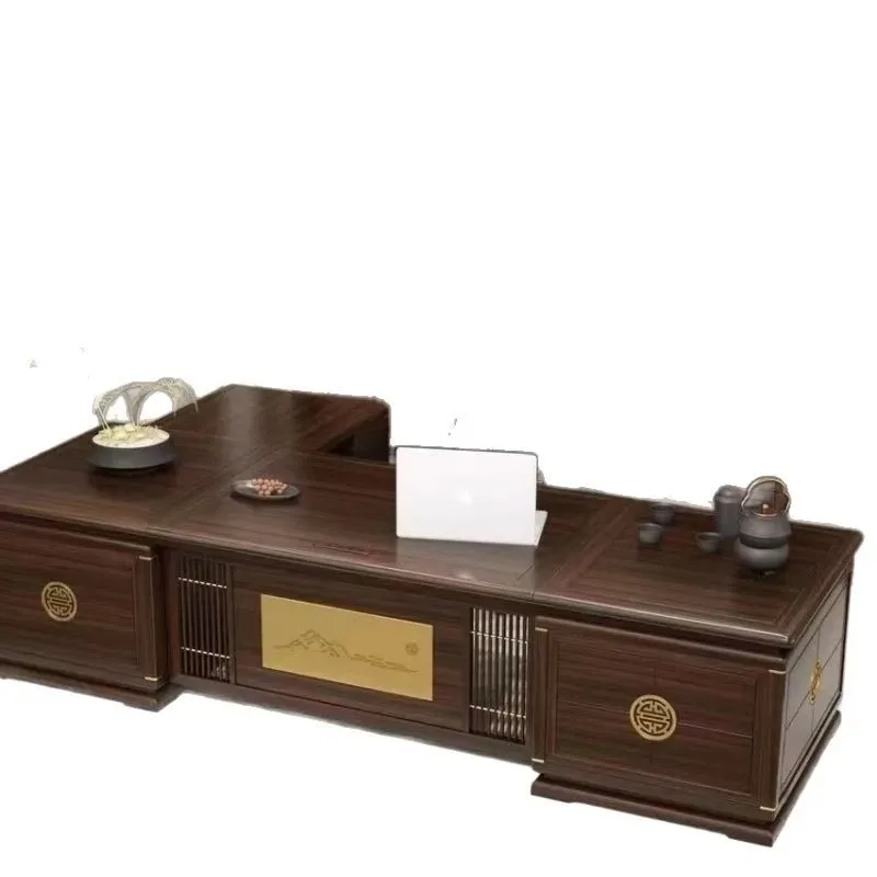 

New Chinese-style solid wood desk commercial desk light luxury simple business boss desk office full set of furniture no