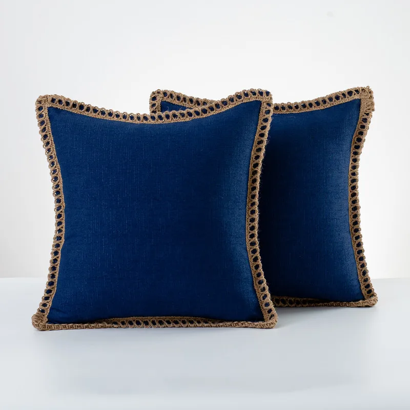 Solid color cotton linen cushion case corsage of flax trim cushion cover sofa bedside pillowcase