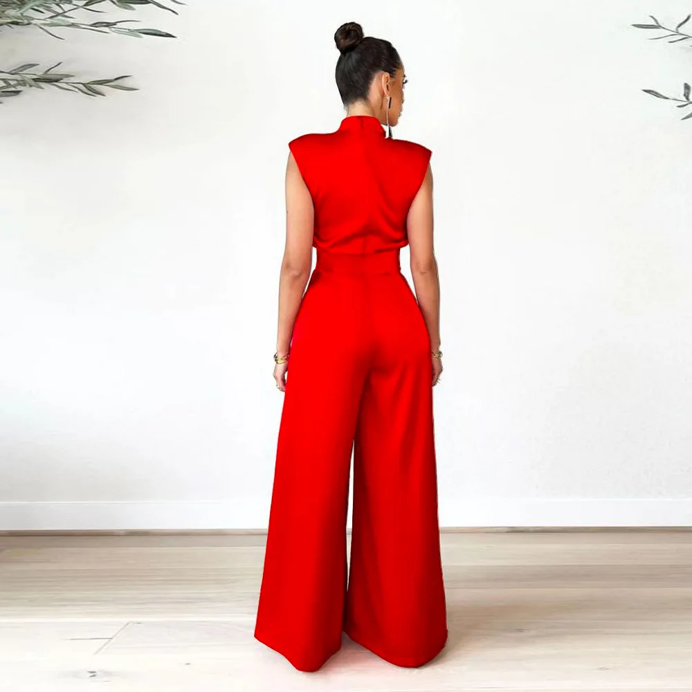 Dames sexy halter jumpsuit casual effen mouwloos wijde pijpen lange broek zomerkleding dames elegant feest club werk speelpakjes