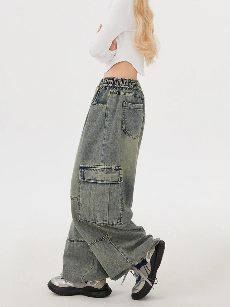 Women\'s Y2k Cargo Jeans Baggy Harajuku 90s Aesthetic Denim Trousers Vintage Jean Pants Japanese 2000s Style Trashy Clothes 2024