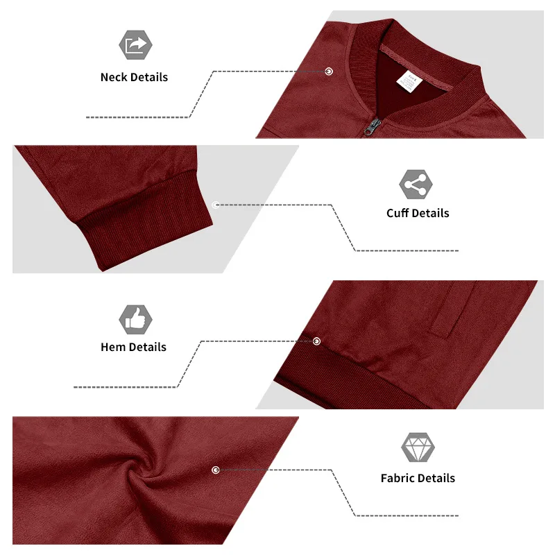 Herren Herbst- und Winter-Freizeitjacke in Übergröße aus Wildleder mit Reißverschluss und Stehkragen, Langarm – Detail 33