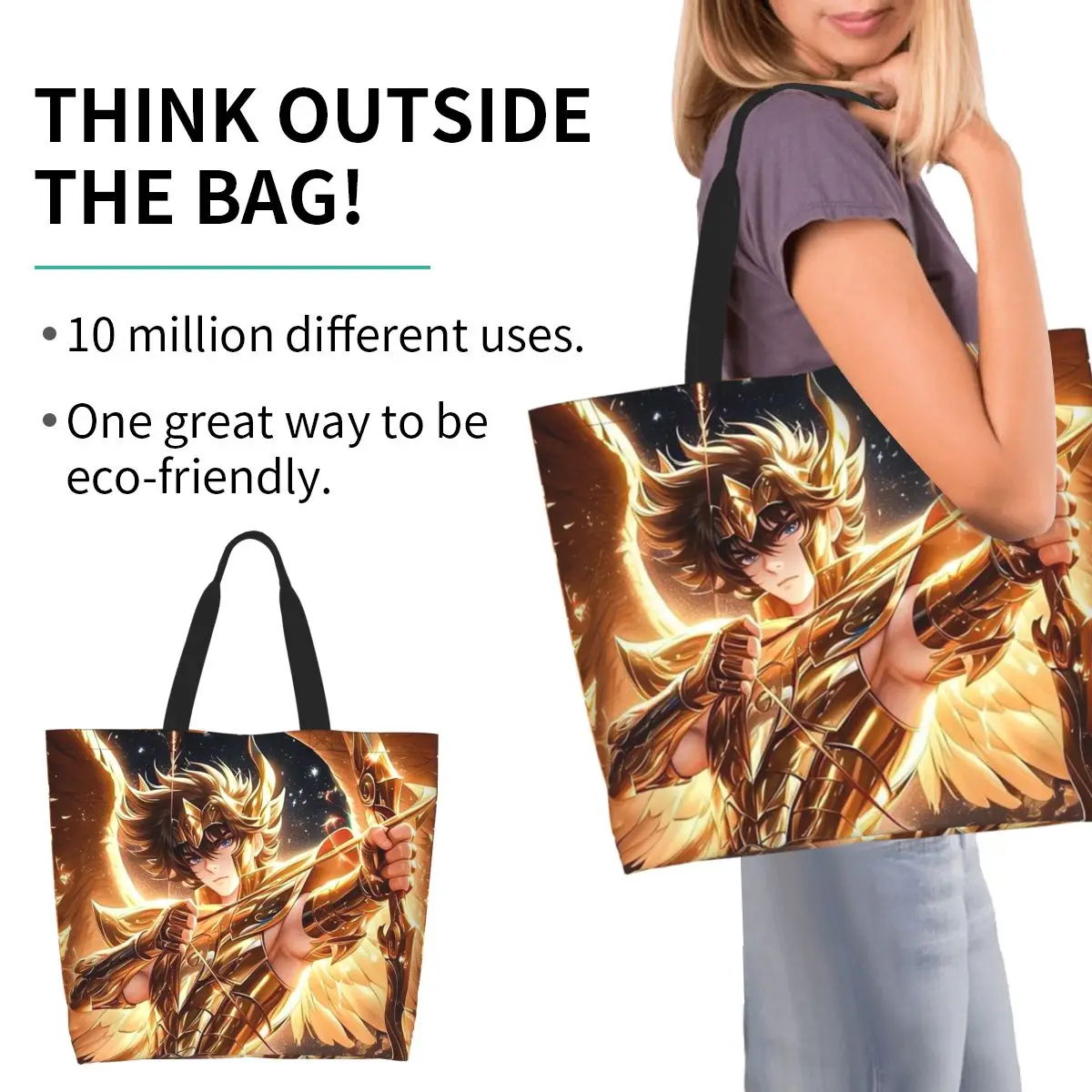 Knights Of The Zodiac Shopping Tote Bag Canvas Large Capacity Shoulder Bags Shopper Grocery Handbag for Women