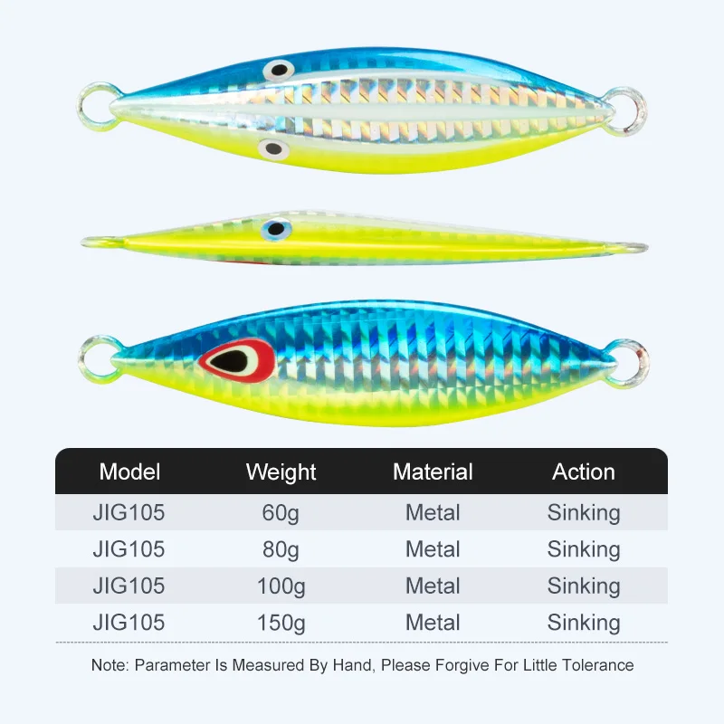 OBSESSION J105 4pcs Double Side Design Slow Jigging Lure 60g 80g 100g 150g Saltwater Glow Jigbait Sinking Fishing Metal Jig Lure