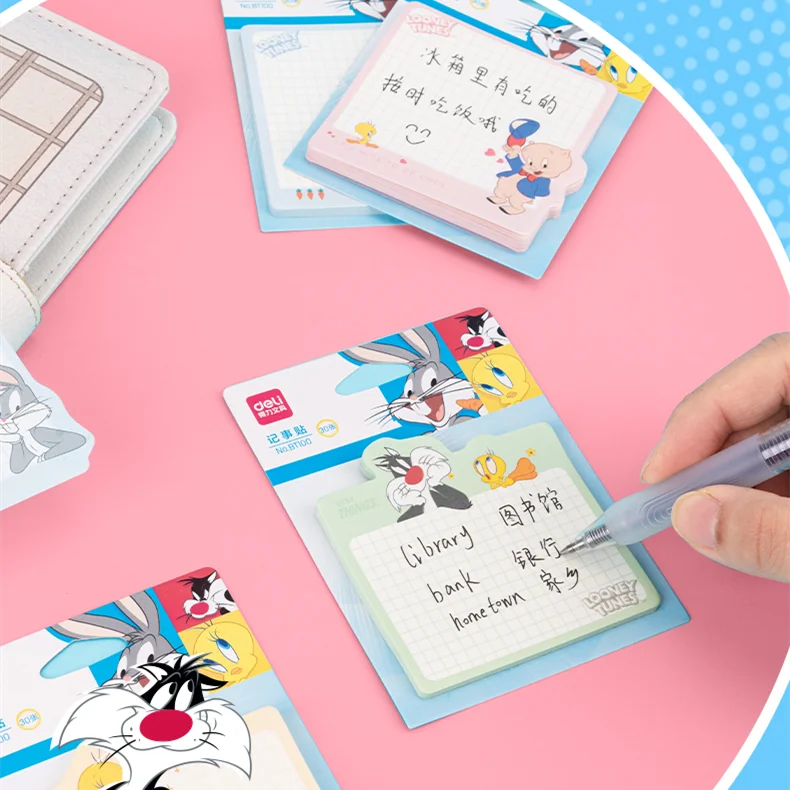 4 Stuks Deli BT100 Looney Tunes Bugs Bunny Pad Merkt Notitie Ahesive Kawaii Memo Pads Kantoor School Briefpapier