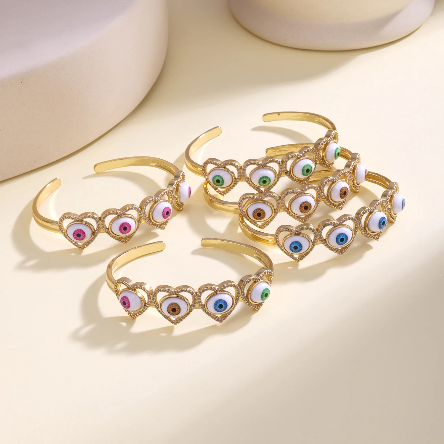 

AIBEF New Fashion Copper Zircon Bangles Bracelets for Women Trend Simple Light Luxury Open Adjustable Evil Eye Jewelry Gift