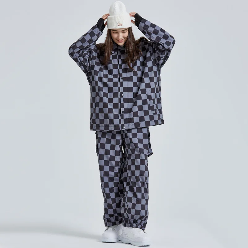 MUTUSNOW-Combinaisons de sport de neige imperméables pour hommes et femmes, combinaisons de snowboard respirantes, motif damier, ski imbibé extérieur, chaud