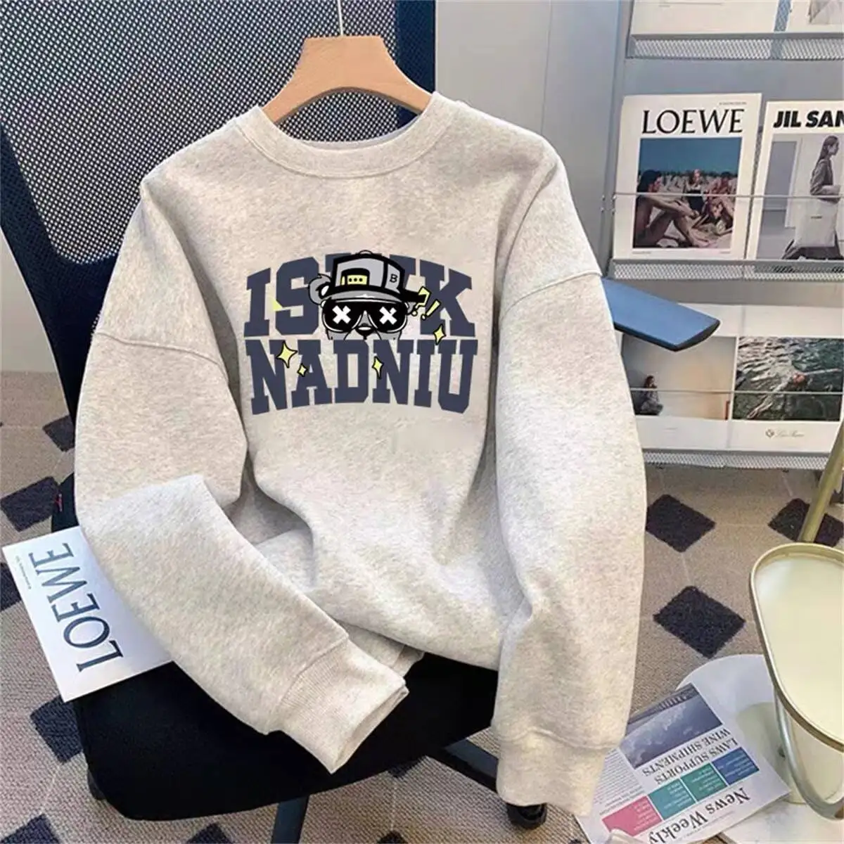 

ex Pure Cotton Sweatirt Autumn Winter Faionable Versatile Crew Ne Long Sve Loose Fit Casual Streetwear