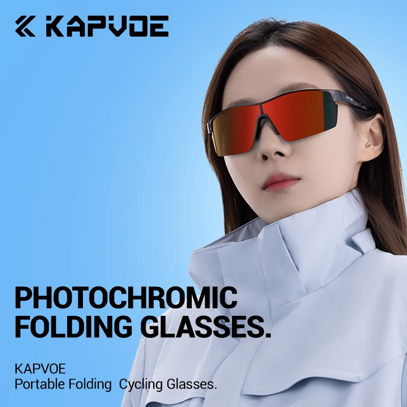 Kapvoe UV400 Photochromic Protection Sports Glasses Cycling Sunglasses Men Women Riding Windproof Goggles Driving Eyewear