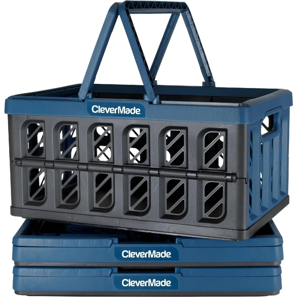 

CleverMade Collapsible Shopping Basket, Ocean, 3PK - 24L (6 Gal) Reusable Plastic Grocery Shopping Baskets, Holds 25lbs Per