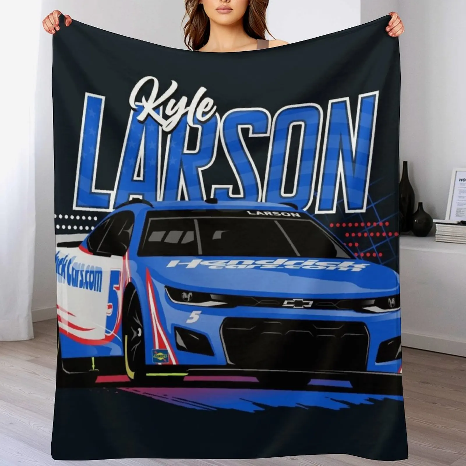 Kyle Larson 2022 Nascar Throw Blanket Warm Flannel Blanket for Couch Chair Bedroom