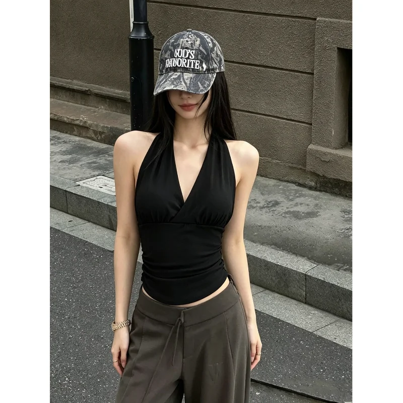 Stunning Little Halter Top Women's Summer Outwear Slim Fit Waist Control Sleeveless V-Neck Casual Style Polyester Fiber