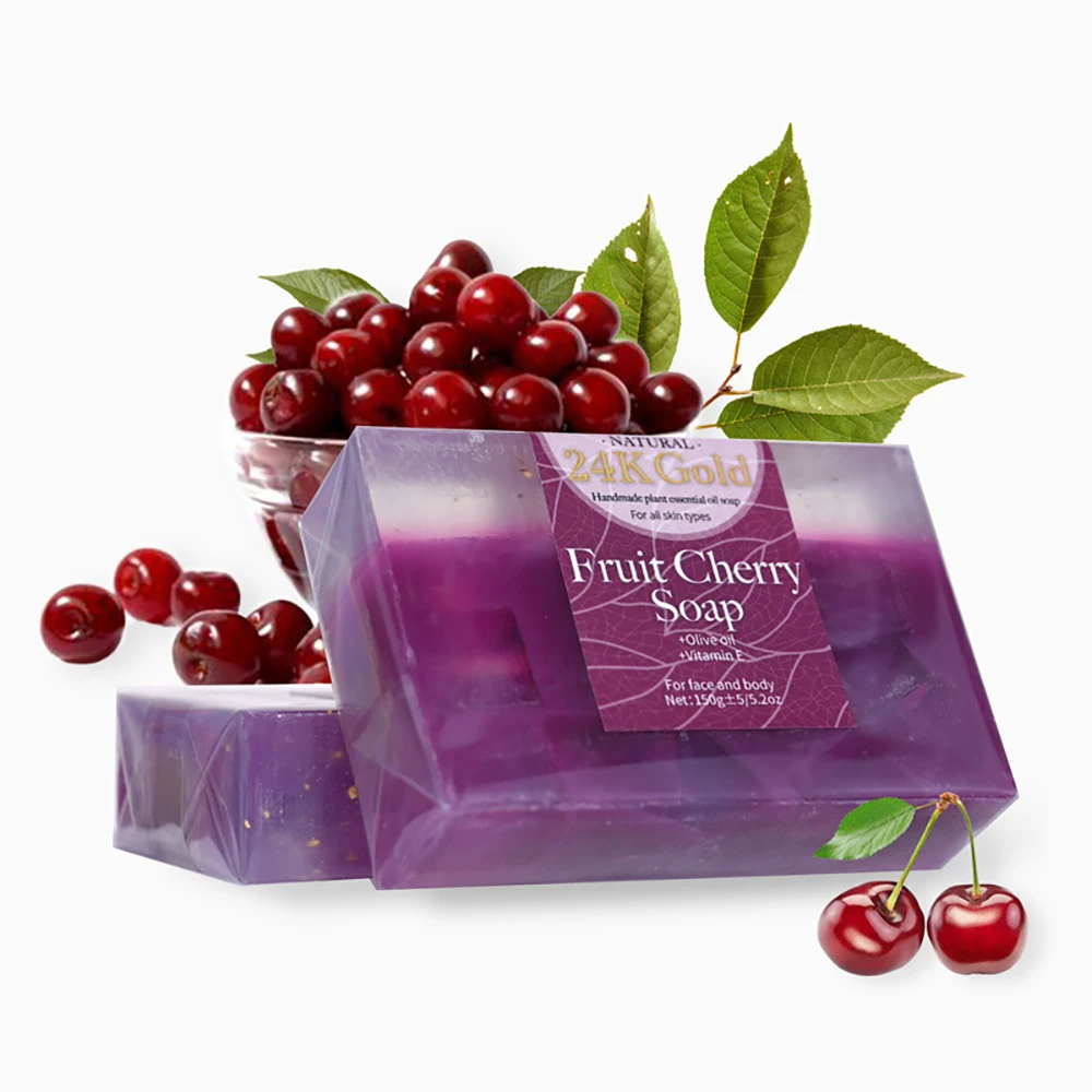 150g Natural 24K Gold Foil Cherry Fruit Soap Organic Rose Cucumber Soap Nourishing Skin Moisturizing Cleansing Body Wash Soap