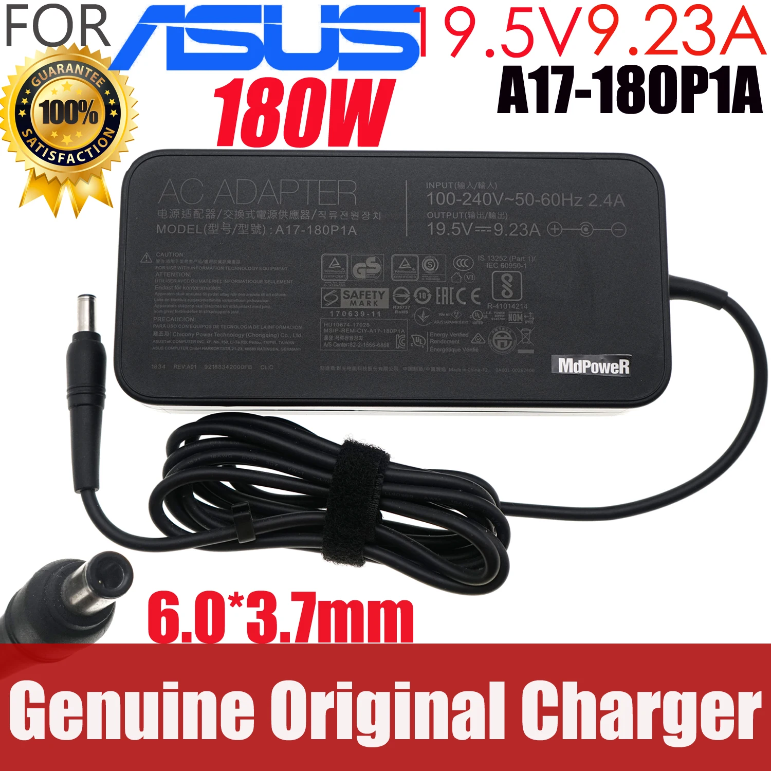 

Genuine Laptop Charger For Asus A17-180P1A S7C GL504 FX95DU GX531 GM501 GL504G FX95G FX505G 19.5V 9.23A 180W ADP-180UB BB A