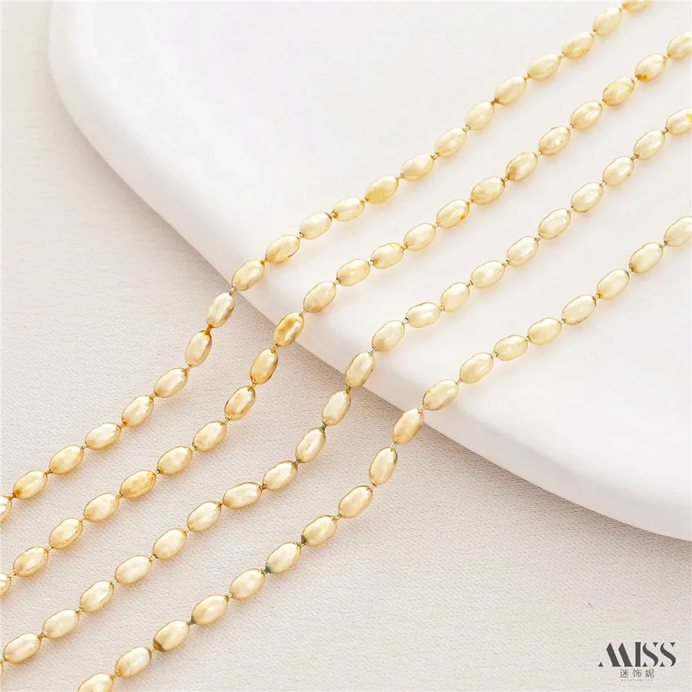 Cadena suelta de cuentas de mijo envueltas en oro de 14 quilates, cadena de trabajo en progreso, collar hecho a mano, pulsera, accesorios de joyería