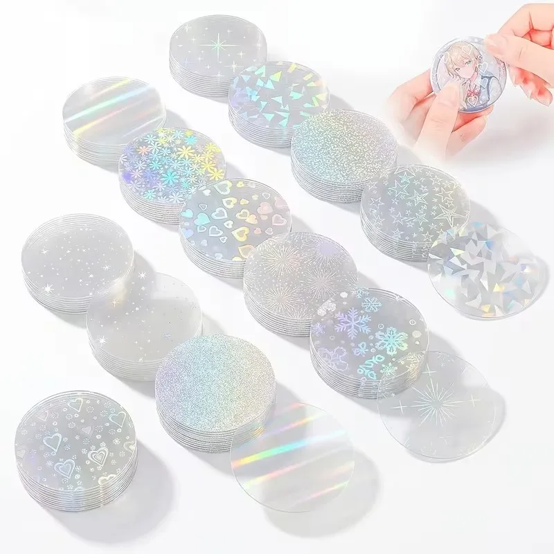 100 Stück 70mm Holographische Abzeichenfolien DIY Pin-Button-Herstellung Kunststoffschichten mit Schimmereffekt für die Emblemproduktion TMZ – Detail 3