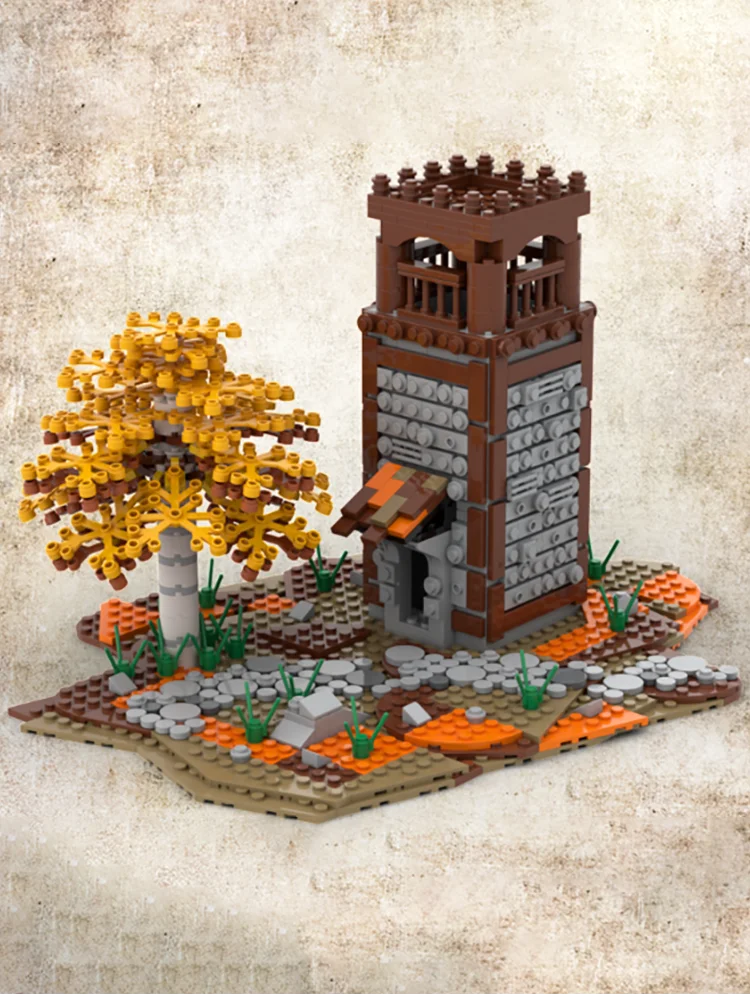 ตัวต่อบล็อกขนาดเล็ก 853 ชิ้น ชุดประกอบปราสาทยุคกลาง หอคอยเฝ้าระวัง แบบจำลองอาคารสามมิติ ของเล่น