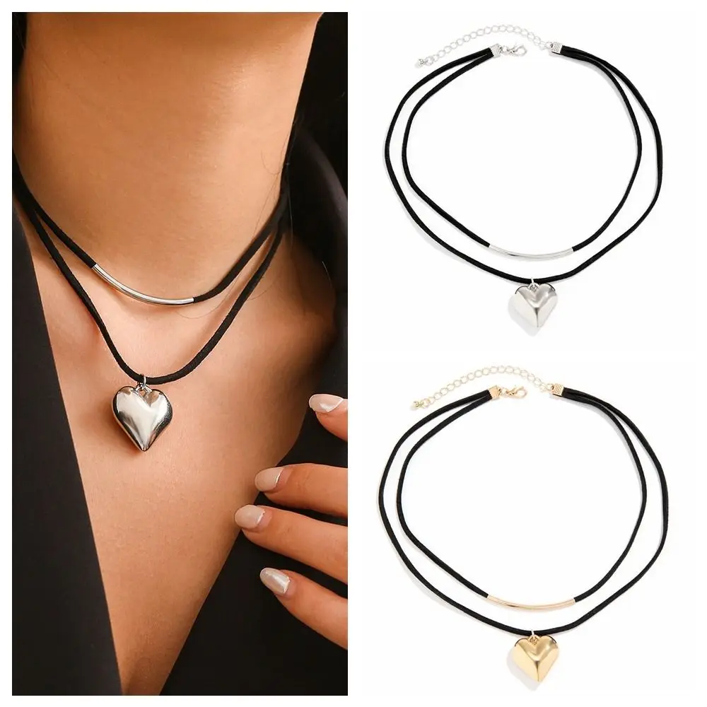 

Simple Heart Pendant Necklace Korean Adjustable Collar Choker Necklaces Punk Clavicle Chain for Women