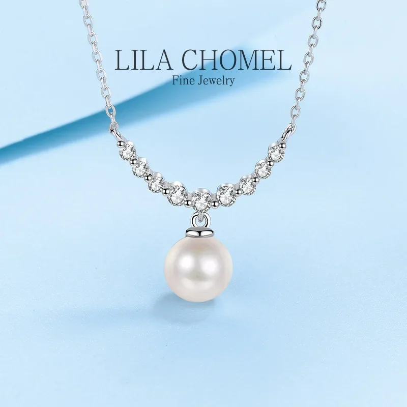 

Classic White Gold 18K wedding party 8mm Pearl Pendant Natural Freshwater D color 0.36 CT Moissanite Diamond Necklace for Women