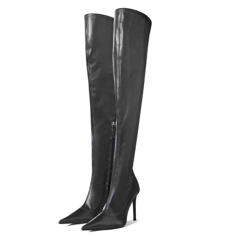 Genuine Leather Custom Sexy Over The Knee Boots Pointed Stiletto Height Slim Long Boots Large Size Women 33&46 Nightclub Bar