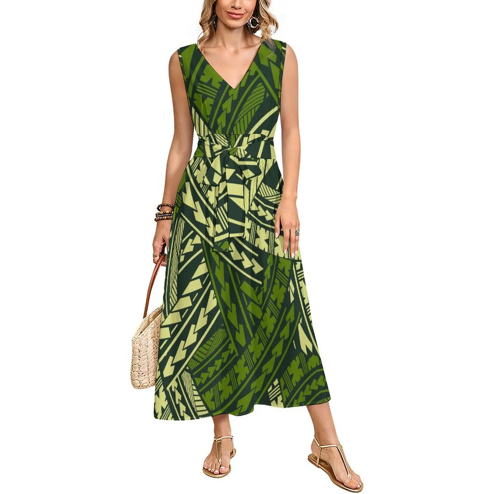 

Свободный жилет с v-образным вырезом без рукавов, длинное женское платье на шнуровке с завязкой на талии, летняя одежда из полинезийской мягкой ткани на заказ