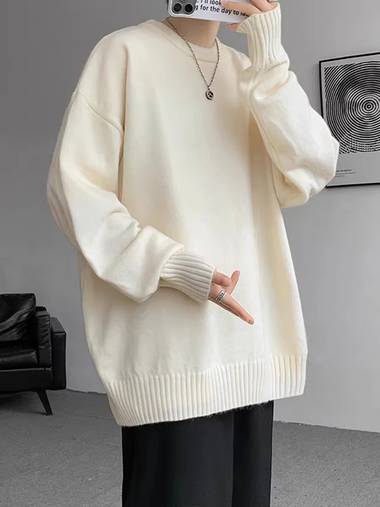 

Мужской трикотажный джемпер свободного кроя с круглым вырезом и длинным рукавом, базовый слой, повседневный стиль, осень-зима, модный, для подростков, простой дизайн