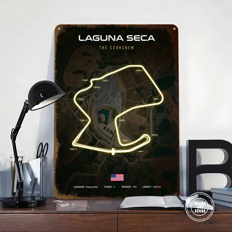 Laguna Seca Race Track Map Metal Poster Perfect Gift for Fans Lovers Personalized Wall Art Metal Sign for Mancave Decoration
