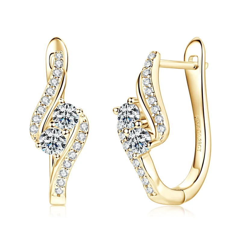 IOGOU Classic Original D Color Round Moissanite Infinity Hoop Earrings Women's Wedding Fine Jewelry Real Silver 925 U-Shape Hoop