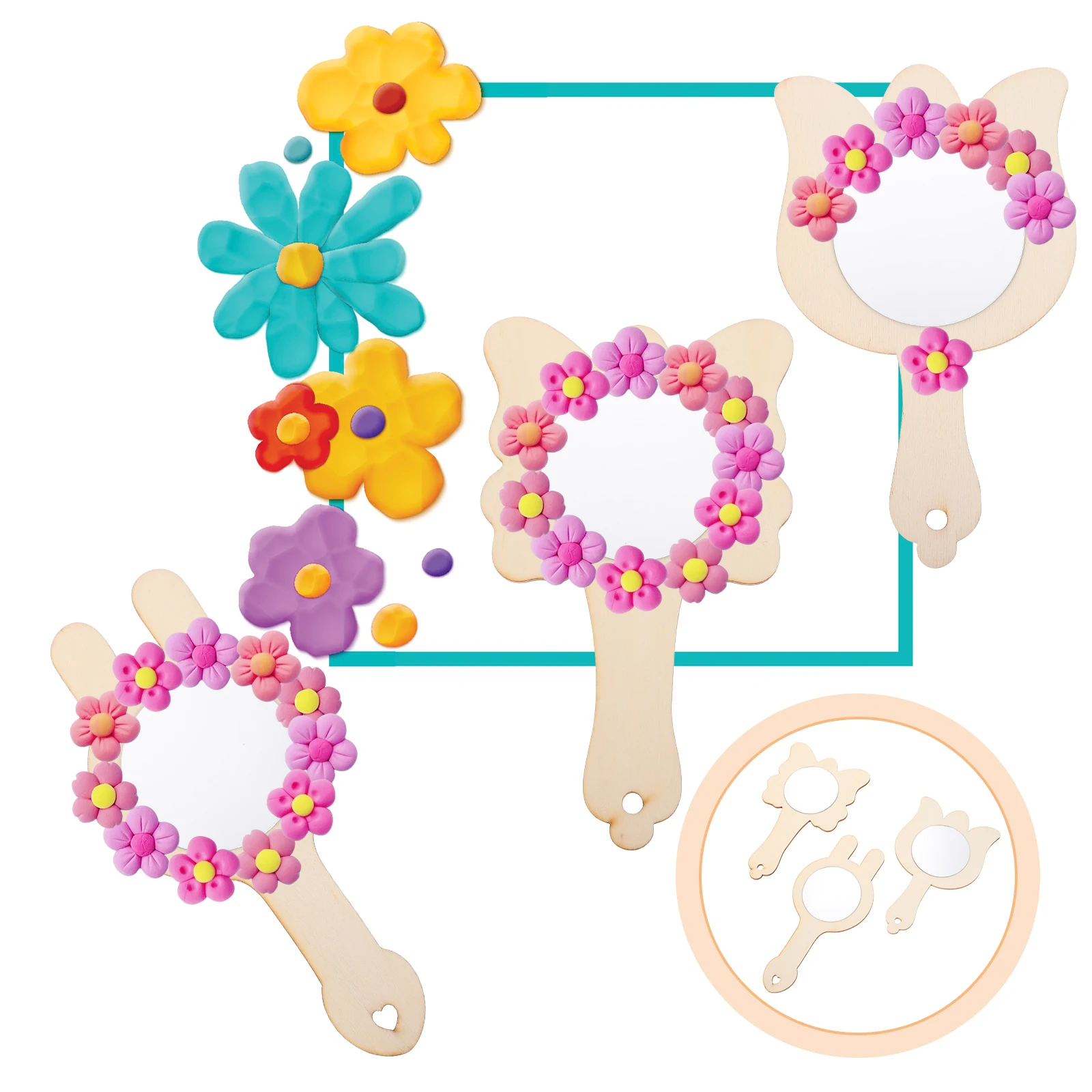 

15pcs Diy Wooden Mirrors Unfinished Makeup Mirror Craft Supplies Portable Accessory Hanging Hole Design Easy Storage