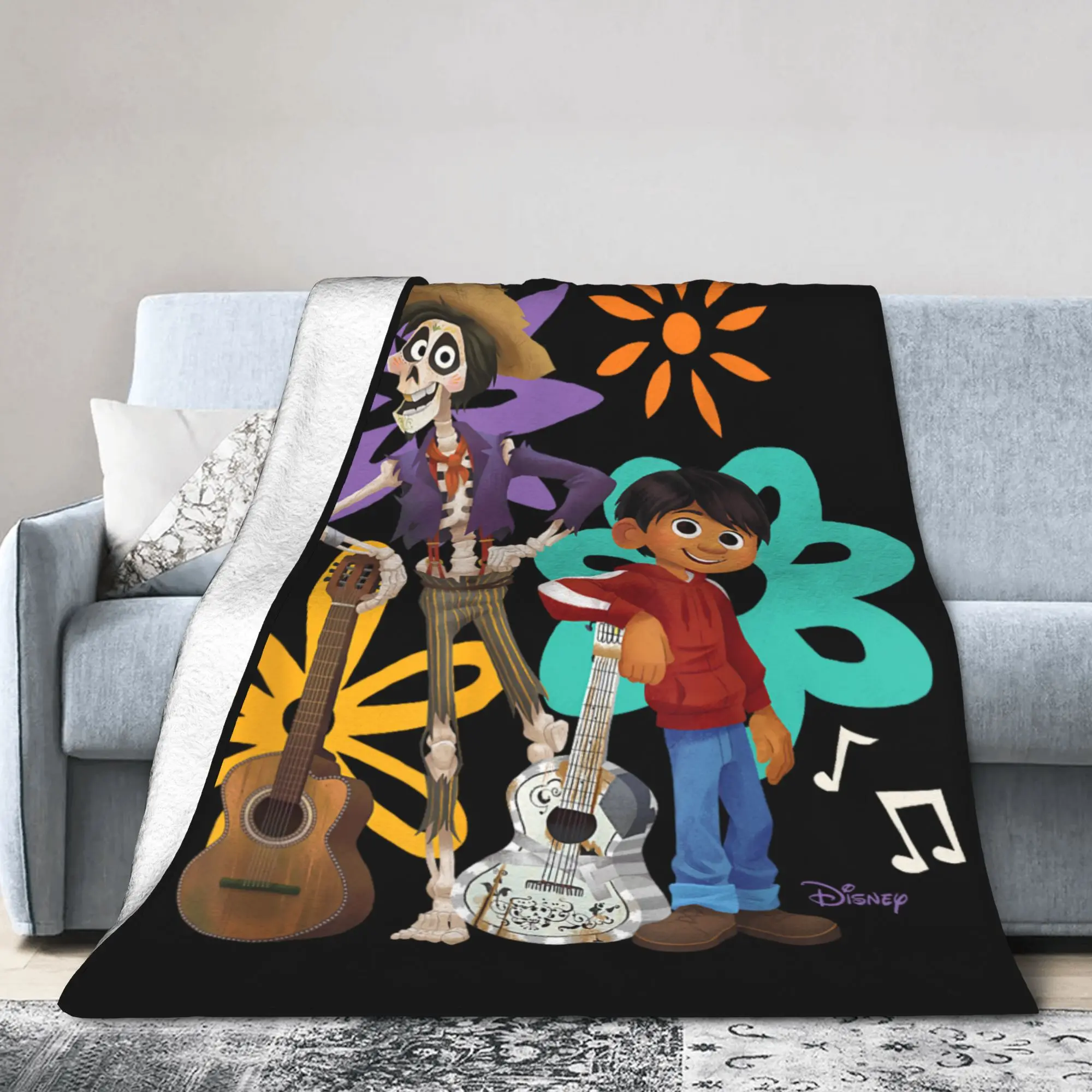 

Coco Miguel And Hector Flowers Blanket Flannel Vintage Warm Throw Blanket for Bedroom Autumn/Winter Car