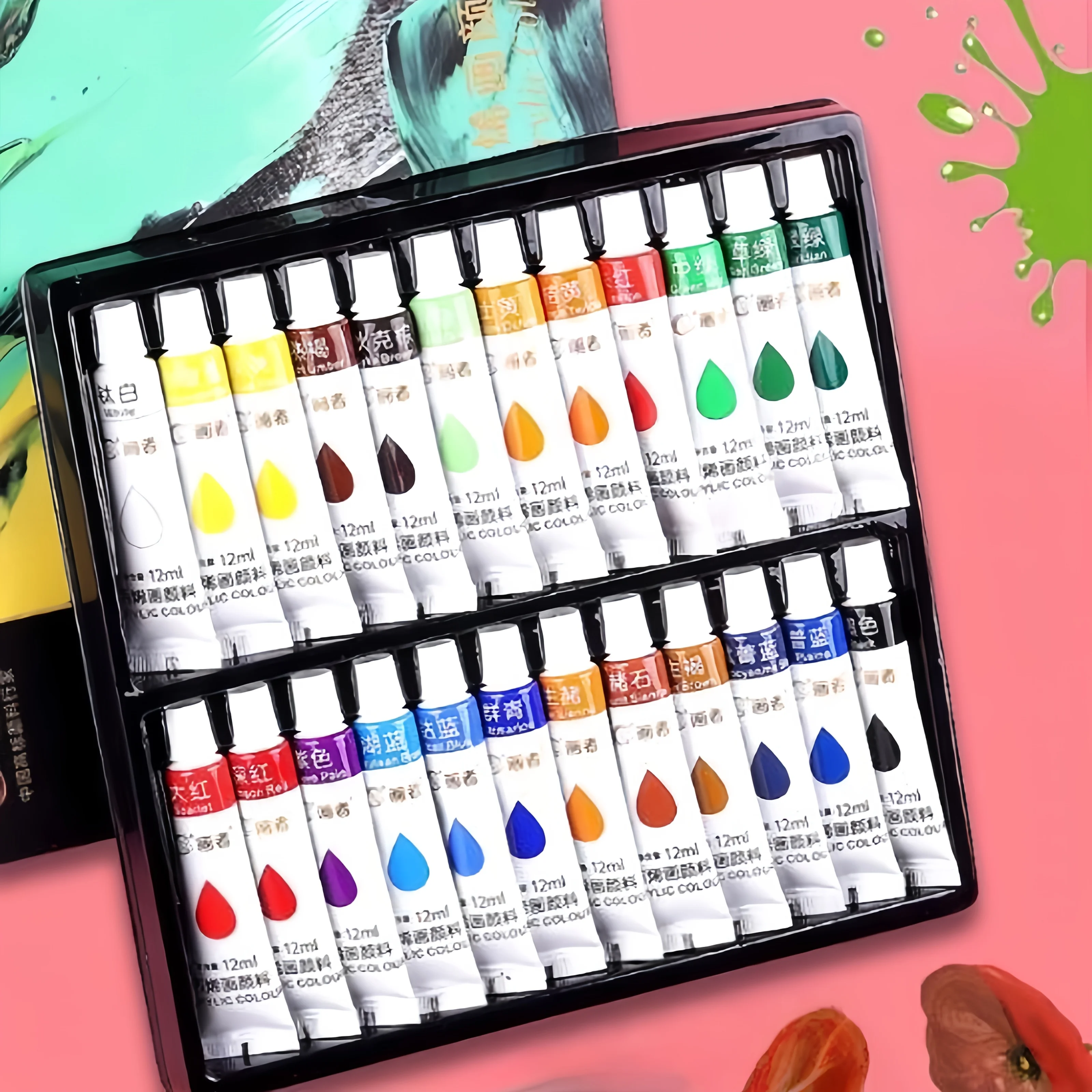 Acrylfarben-Set, 12/18/24/36 Farben - 0,41 Unzen Tuben, Künstlerqualität, ungiftige Farben, reichhaltige Farbenpalette, geeignet für Steine, Ca – Detail 4