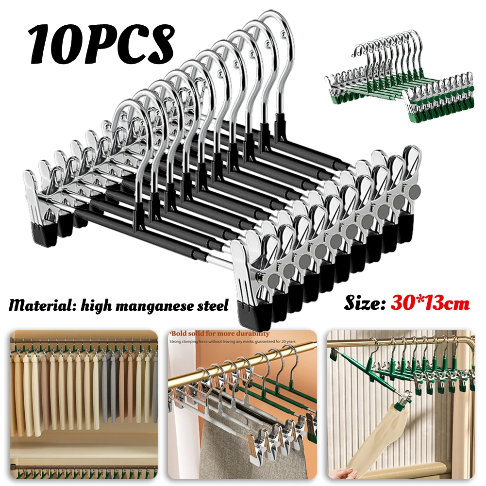 10pcs Metal Trouser Hanger Pants Rack Clip Stainless Steel Trouser Wardrobe Clip Anti-slip Hanger for Trousers/Socks/Skirts/Coat