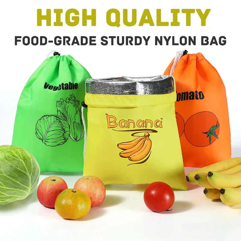 Wiederverwendbare Aufbewahrungsbeutel für Bananen, Gemüse und Tomaten, isolierter Frischhaltebeutel aus lebensmittelechtem Nylon mit Kordelzug, waschbares Küchenprodukt