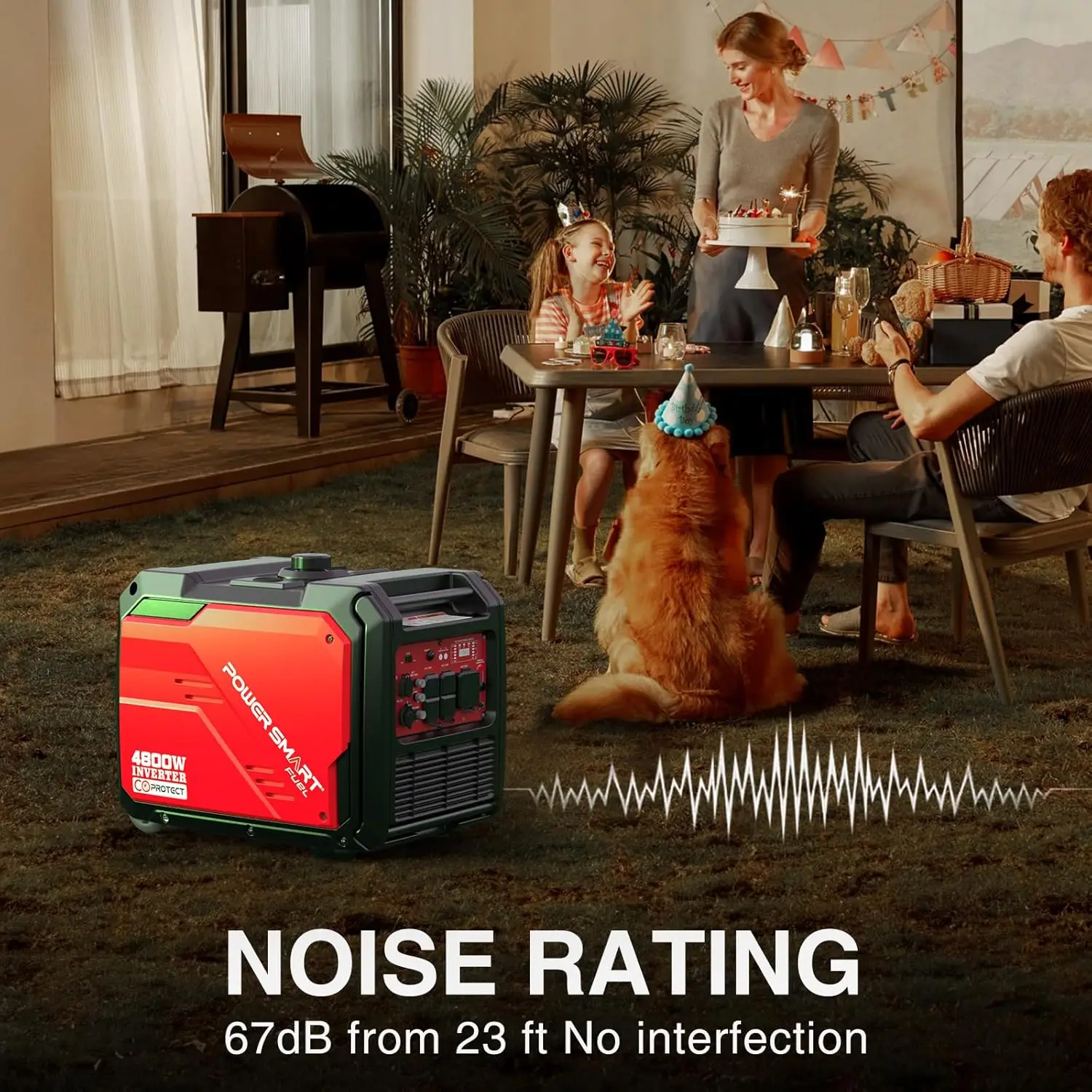 Generator Inverter Portabel 4800-Watt dengan Kit Pegangan Roda, Sensor CO, Tenang, 30 Amp untuk Siap RV, HB5046C