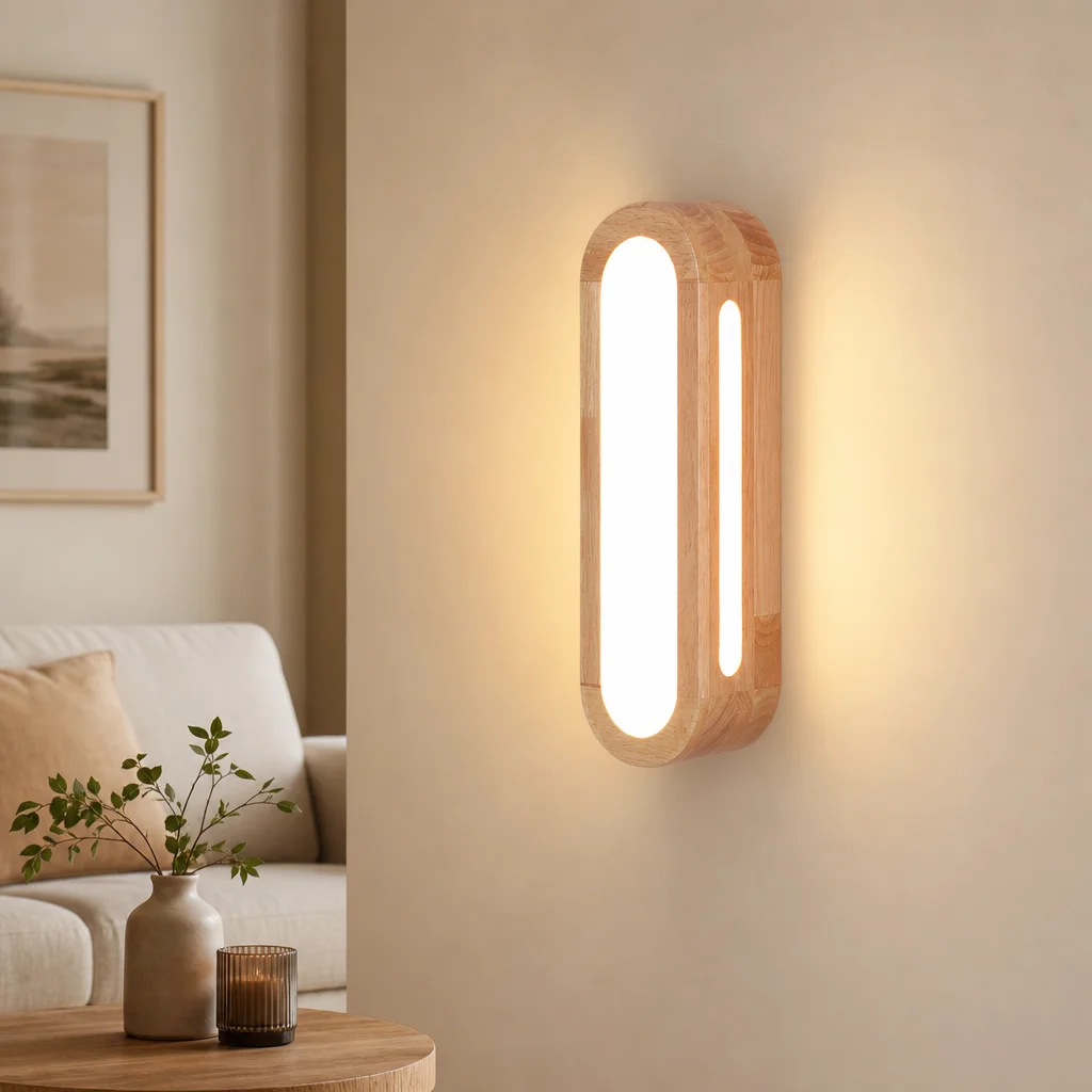 12W Holz-LED-Wandleuchte 3000K Warmweiß Moderne Ovale Wandleuchte mit Acrylschirm für Innenräume Schlafzimmer Wohnzimmer Flur Treppenhaus Korridor, Wandmontiert