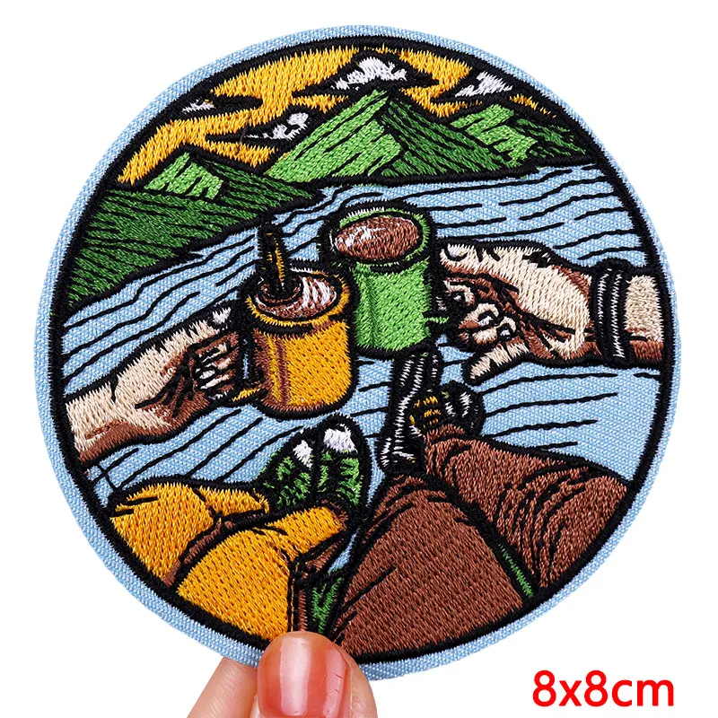 New Mountain Camping Embroidery Patch Jackets Sew DIY Cartoon/Animal Patch Iron On Patches For Clothing thermoadhesive Patches