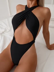 Sexy Criss Cross Backless High Cut Women Swimwear One Piece Swimsuit Female Thong Monokini Bather Bathing Suit Swim Beachwear