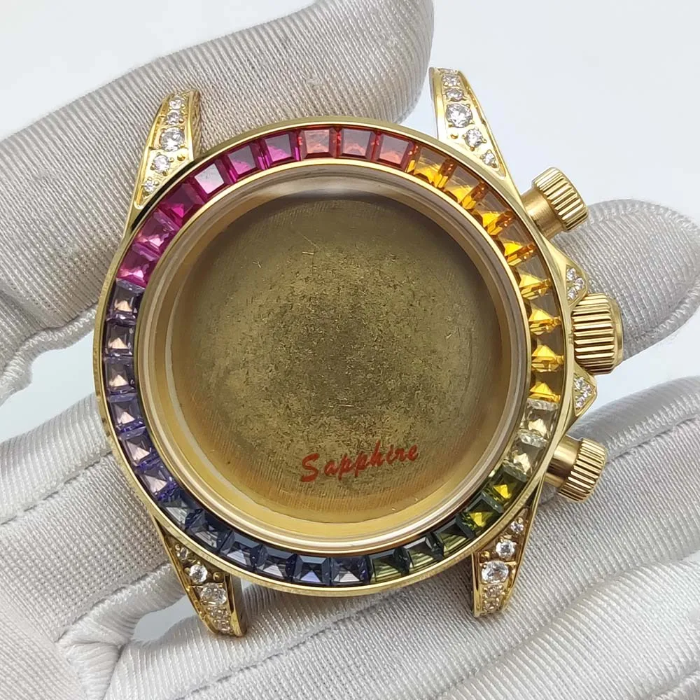 Корпус хронографа 40 мм из золота/розового золота, переливающийся корпус из сапфировой нержавеющей стали с бриллиантами для механизма VK63