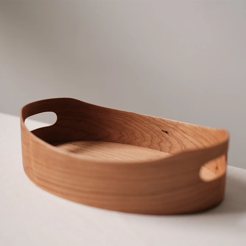 Cherry Wood Oval Tray Multipurpose Entryway Key Holder Desktop Storage Organizer for Living Room Vanity Dresser