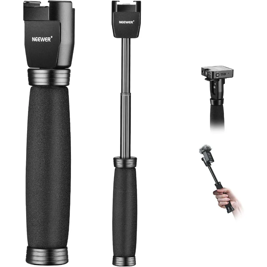 

Telescoping Interview Mic Handle for Wireless Go Lavalier Video Microphone Handheld Adapter with Cold Shoes Compatible with ROD