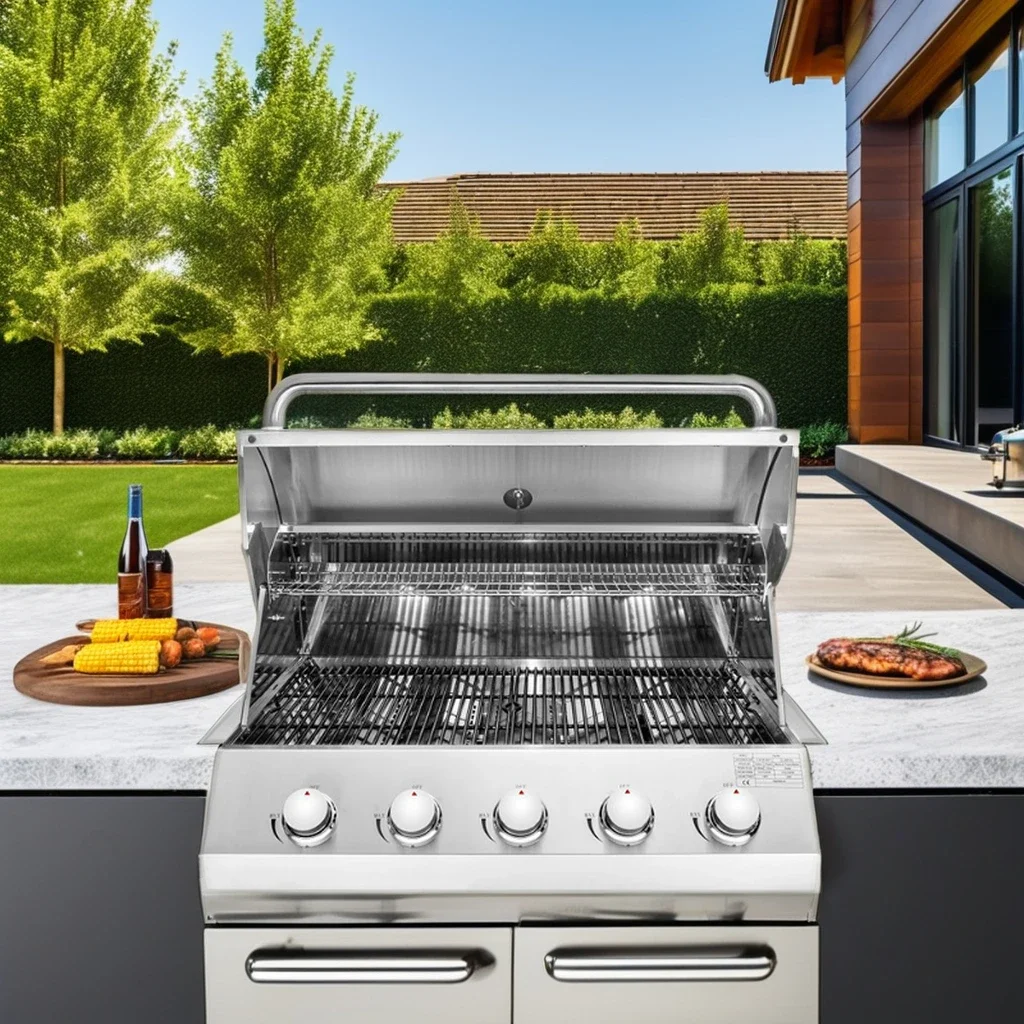 Stainless Steel Outdoor Kitchen Island Griller Chicken Barbeque Gas Bbq Barbecue Grill For Restaurant