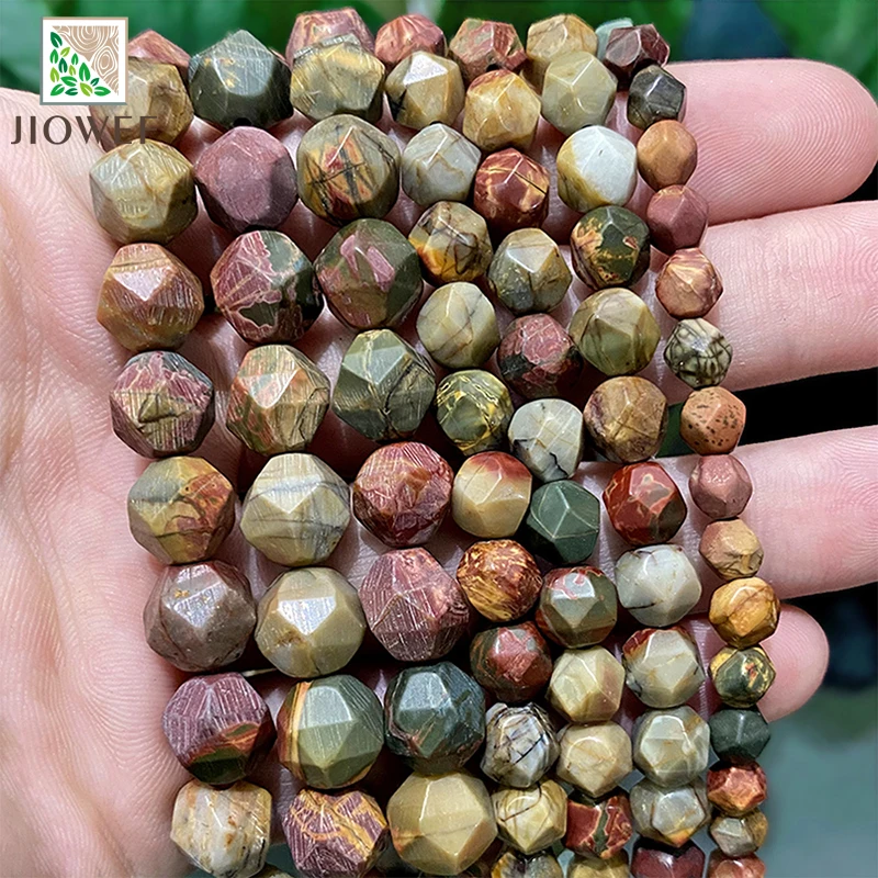 Natural Stone Picasso Jaspers Faceted Spacers Loose Beads 6/8/10mm for Charms Jewelry Making DIY Bracelet Accessories 14