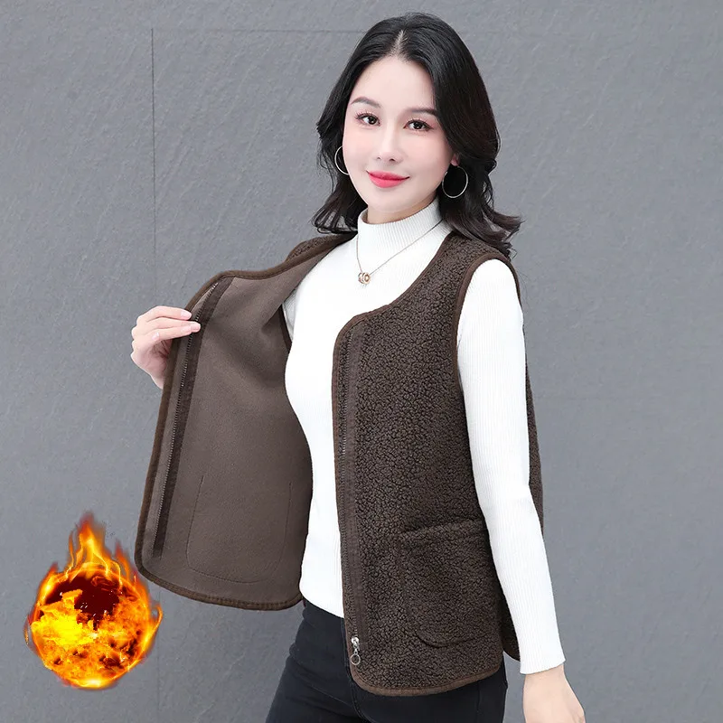 السيدات الخريف الشتاء جديد دافئ مقاومة البرد القطبية سترة صوف عادية تنوعا معطف بلا أكمام منتصف العمر الأم سترة دافئة #2