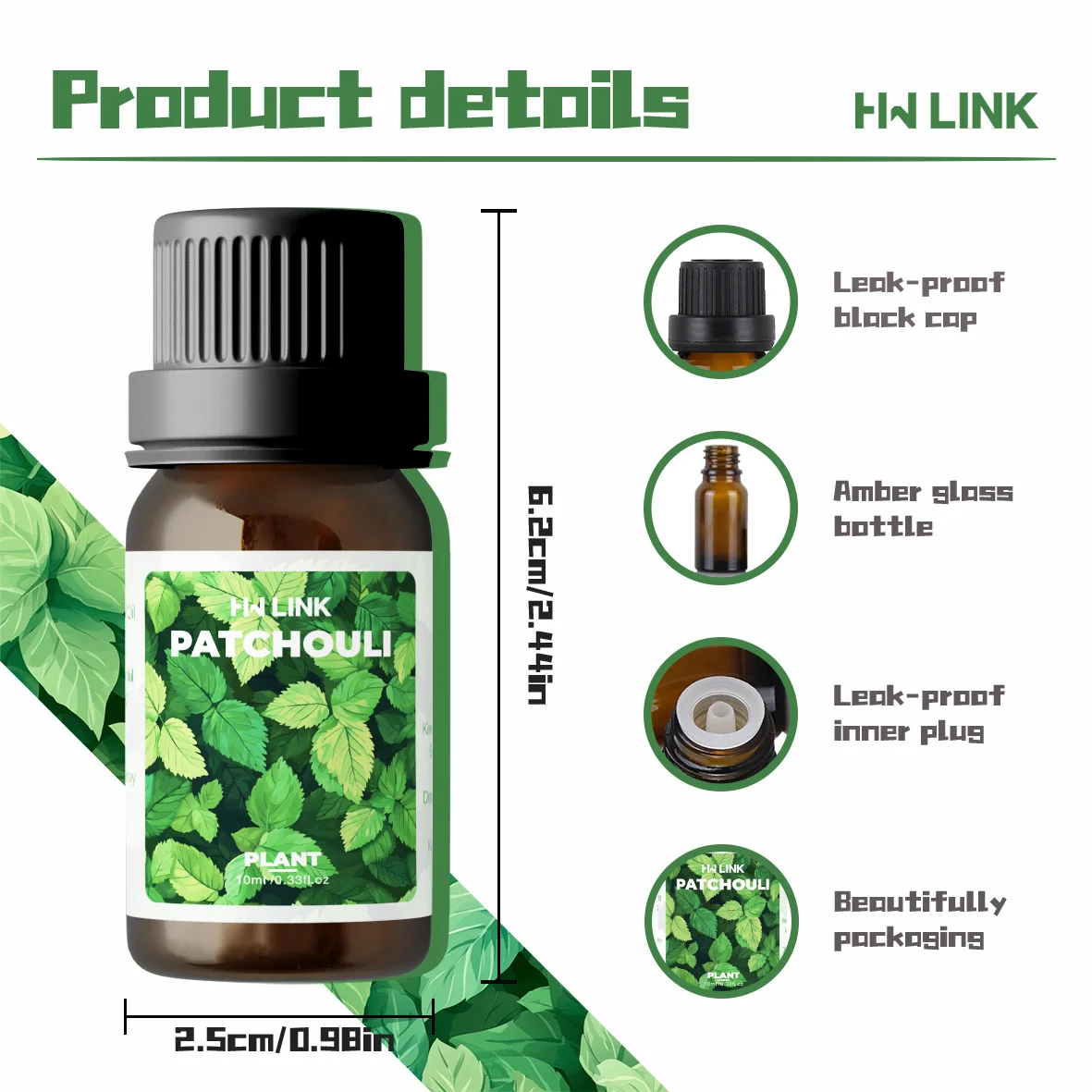 10ml パチョリ エッセンシャル オイル マッサージ オイル スキンケア 100% 純粋な天然 ヘアケア、ホーム ディフューザー、肌、アロマセラピー、香水用