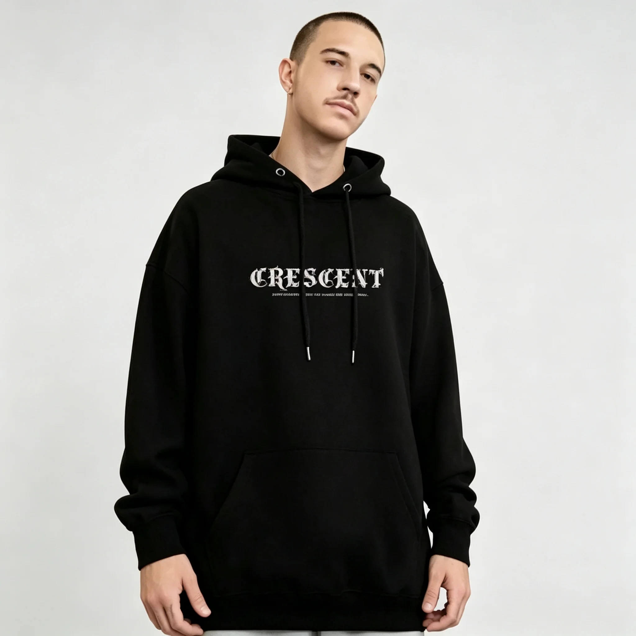 American Style Street Crescent Print Oversized Hoodie Long-sleeve Loose Hoodie Student's Large Soft Velvet Hooded Sweater