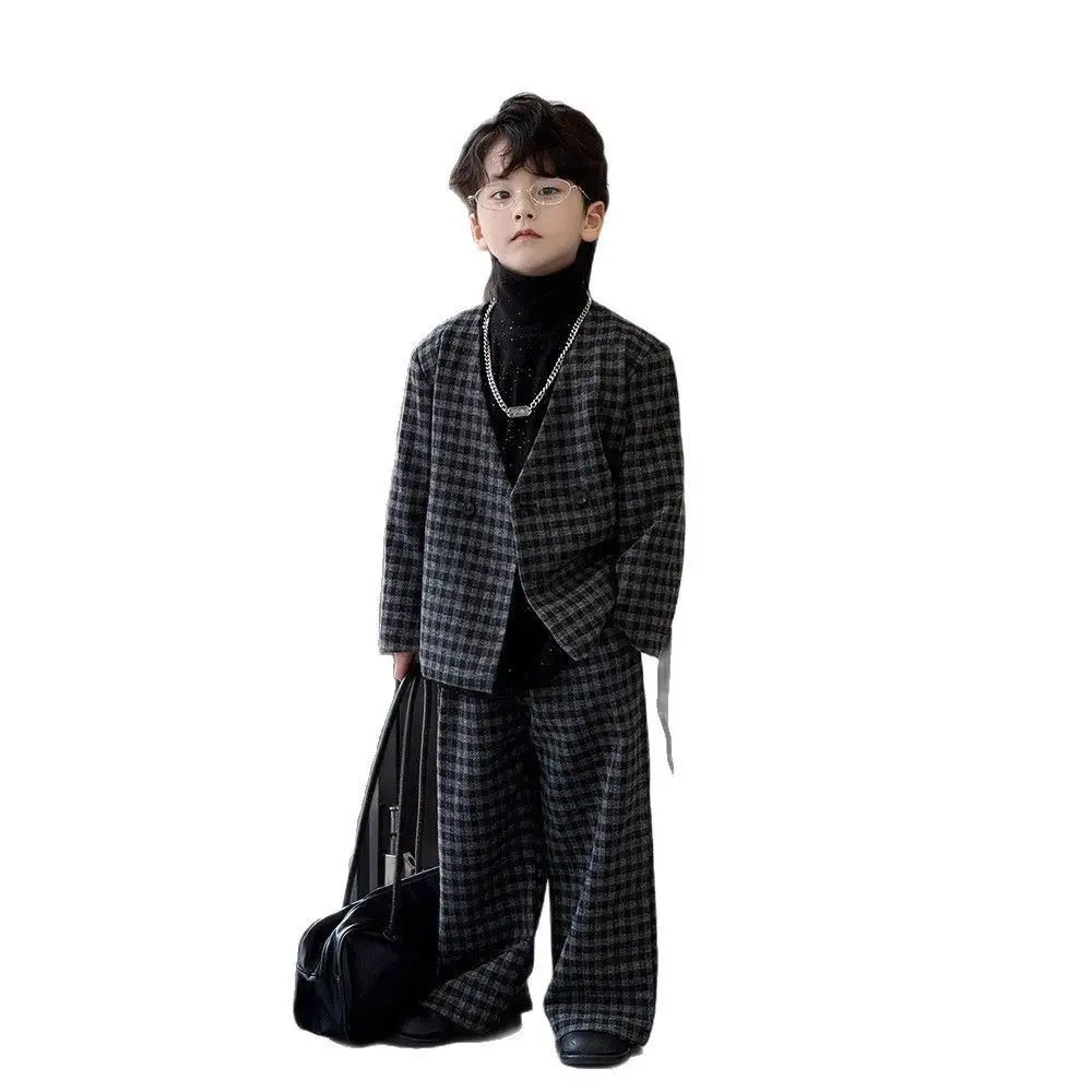 Kids Suit Set 2026 Fall New Boys Korean Suit Flower Child Runway Gown Host Performance Outfit Boys Cool Clothing