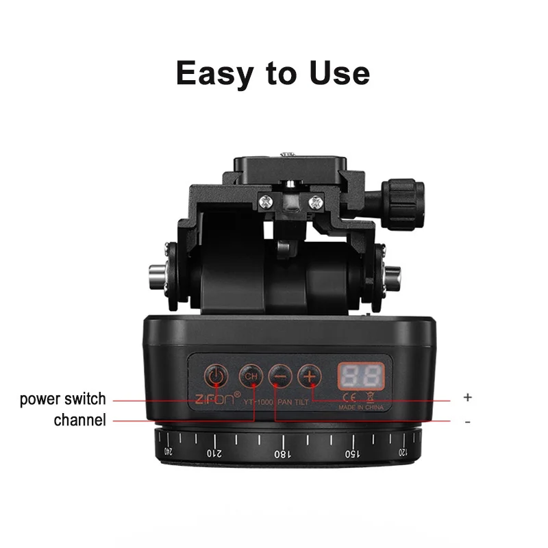 ZIFON YT1000 Electronic Pan Tilt Head Panoramic Motorized Tripod Pan Tilt Head with Speed Adjustment for Camera and Smartphone