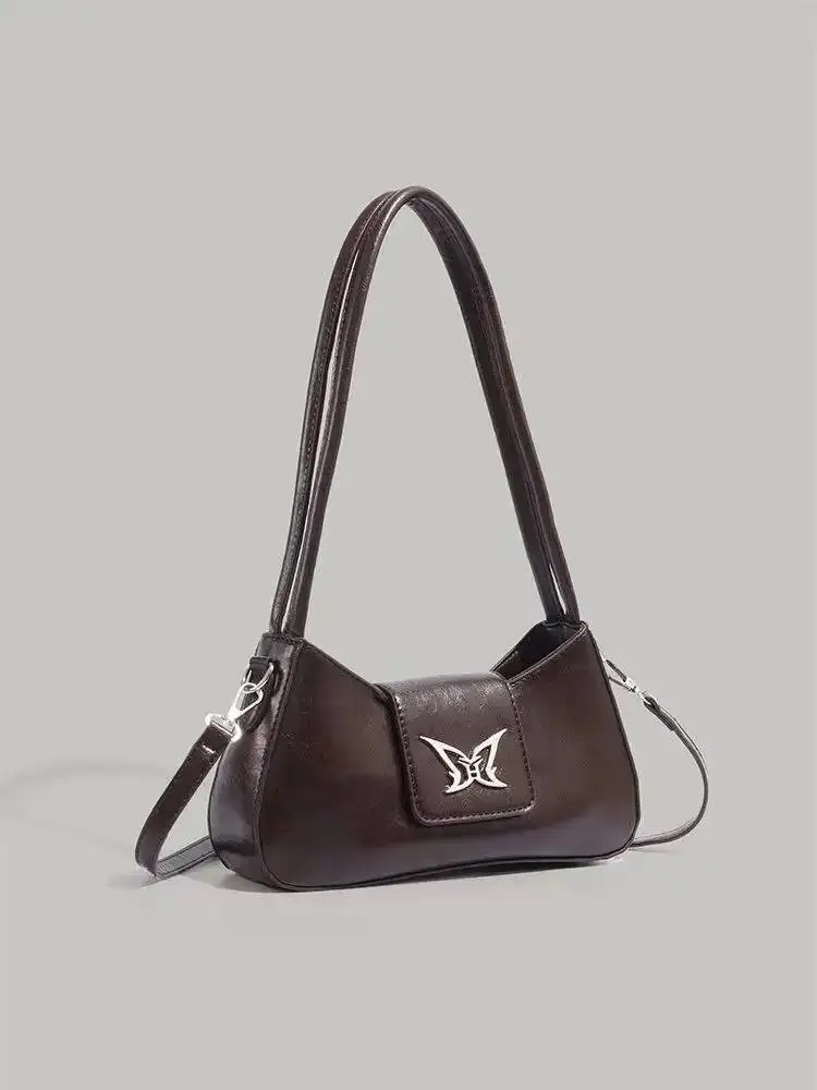 Bloom Butterfly White Y2k Handbag Purse Women Retro Leather Underarm Wallet Female Versatile Shoulder Crossbody Bag 2025