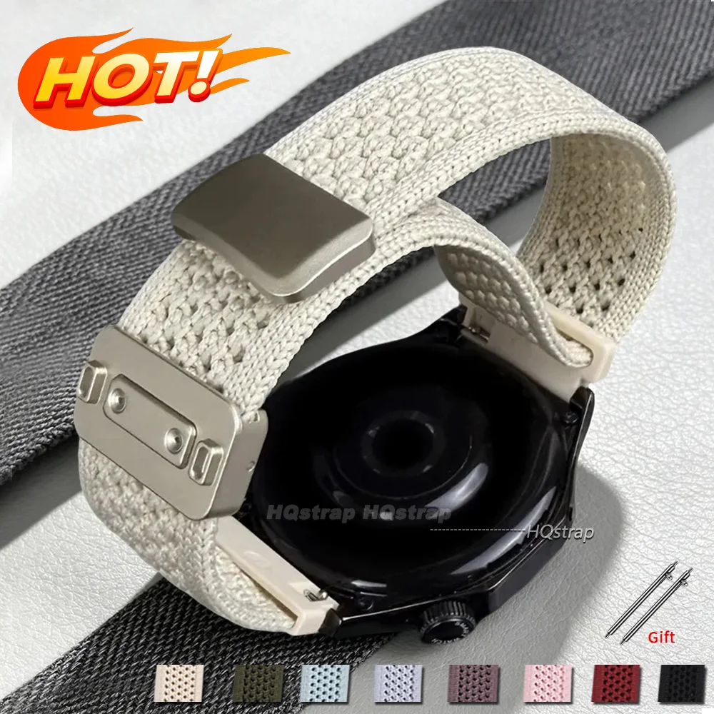 Breathable Woven Fabric Watch Strap 20mm 22mm for Samsung Watch4/5/6/7 40mm 44mm Universal Wrist Band Magnetic Buckle Bracelet